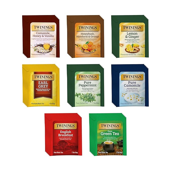 Twinings 48 Tea Bags Herbal Variety Pack – 8 Flavors Individually Wrapped, Mix of Black, Green, and Herbal Teas, Perfect Tea for Any Occasion - Bloomnest