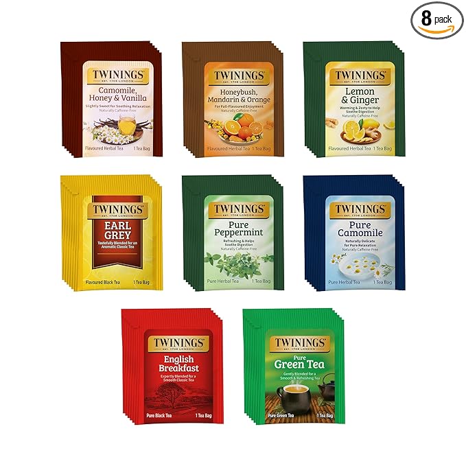 Twinings 48 Tea Bags Herbal Variety Pack – 8 Flavors Individually Wrapped, Mix of Black, Green, and Herbal Teas, Perfect Tea for Any Occasion - Bloomnest