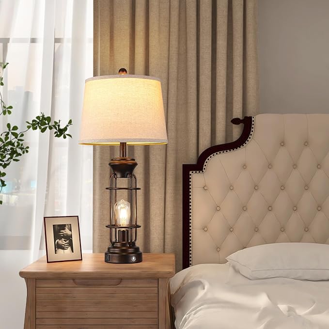 Table Lamps for Living Room Set of 2, 28.5" Farmhouse Lamps for Nightstand with USB C+A Ports, Touch Lamps for Bedroom, LED Bulbs Included - Bloomnest