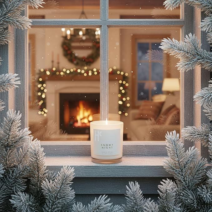 Snowy Night Single Wick Soy Candles, Luxury Scented Candles for Home - Up to 60 Hour Burn Time, Cruelty-Free Soy Wax Blend - Fir Needle Fragrance, Notes of Cedarwood & Berries (9 oz) - Bloomnest