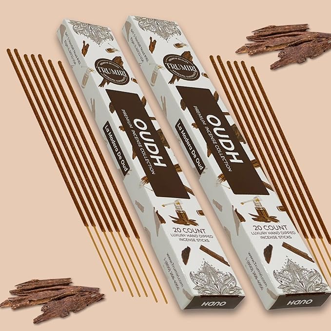 Oud Incense Sticks - Agarwood - Total 120 Insence-Sticks - 6 Packs of 20 Insense - Inciensos - Inscents - Natural Non Toxic Ingredients - Incents - Incence - Inscense - Insents TRUMIRI