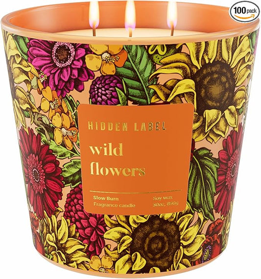 Wild Flowers Scented Candle, 30oz Natural Soy Wax, Large 3 Wicks Luxury Aromatherapy | Natural Candles Non-Toxic | 100+ Hour Clean Burn,Long Lasting Big Candles for Home Decor,Stress Relief,SPA - Bloomnest
