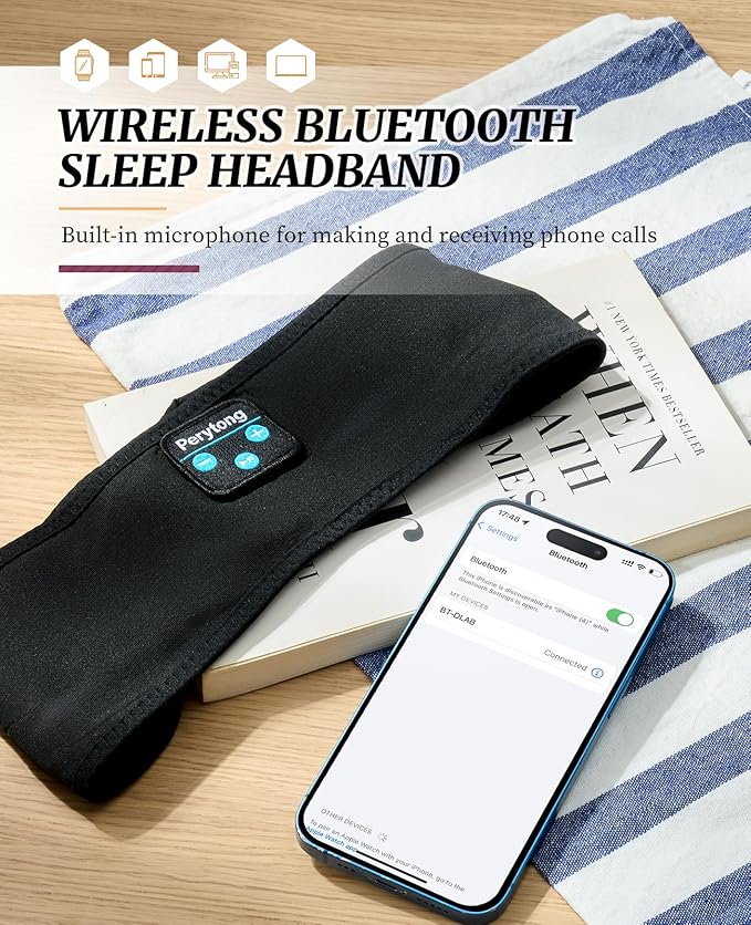Sleep Headphones for Sleeping, Bluetooth Wireless Sports Headband, Cozy Lightweight Headband Headphones Hi-Fi Stereo Ergonomic ASMR Sleep Headphone Cool Gadget Gift for Women Men - Bloomnest