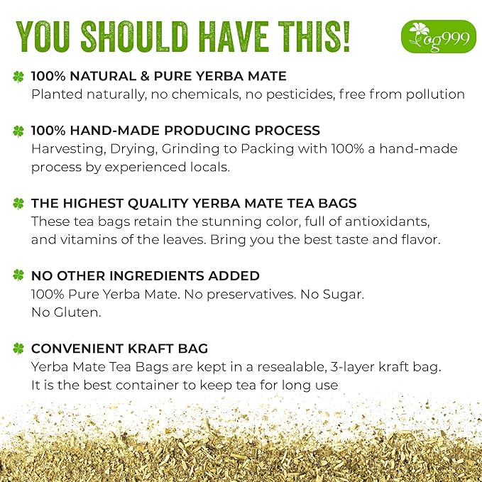 FreshDrinkUS, 60 Tea Bags Yerba Mate, Hi-Caffeine, Super-Green Yerba Mate| No Dust| Fresh - Never Aged (Ilex Paraguariensis), Cultivated from Argentina - Rich in Antioxidants and Plant Nutrients. - Bloomnest