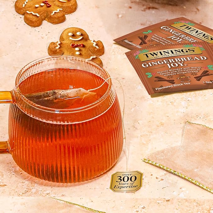 Twinings Gingerbread Joy Black Tea Individually Wrapped Bags, 20 Count (Pack of 1), Ginger & Cinnamon, Caffeinated, Enjoy Hot or Iced, 20 Teabags - Bloomnest