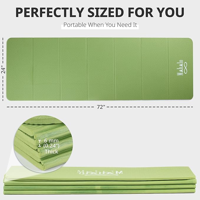Foldable Yoga Mat + Carry Bag, 6mm 7-fold Workout Mat, Easy to Store, Anti-Slip Folding Exercise Mat for Yoga, Pilates, Home Workouts, and Floor Exercises - Bloomnest