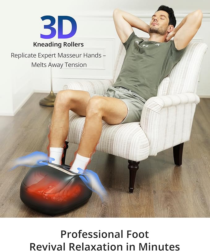 Foot Massager with 2 Level Heat, 3 Level Air Compression & Vibration, Deep Kneading Shiatsu, Remote Control & Timer for Pain Relief, Neuropathy, Plantar Fasciitis, Comfort for Long Stand & Fitness - Bloomnest
