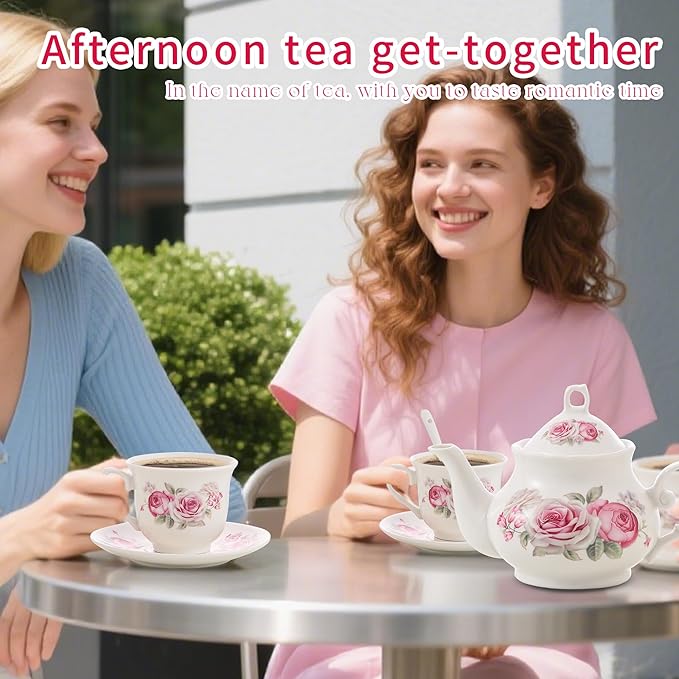 20-Pieces Tea Set For Adult with Golden Metal Rack,Porcelain Tea Sets For Women,Tea Gift Sets for Home&Party(016) - Bloomnest