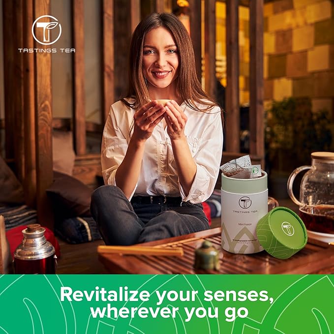 Tastings Tea Mint Fusion - 15 Biodegradable Sachets | Spearmint & Peppermint with Black Tea & Lemongrass Blend | Natural Pyramid Bags - Bloomnest