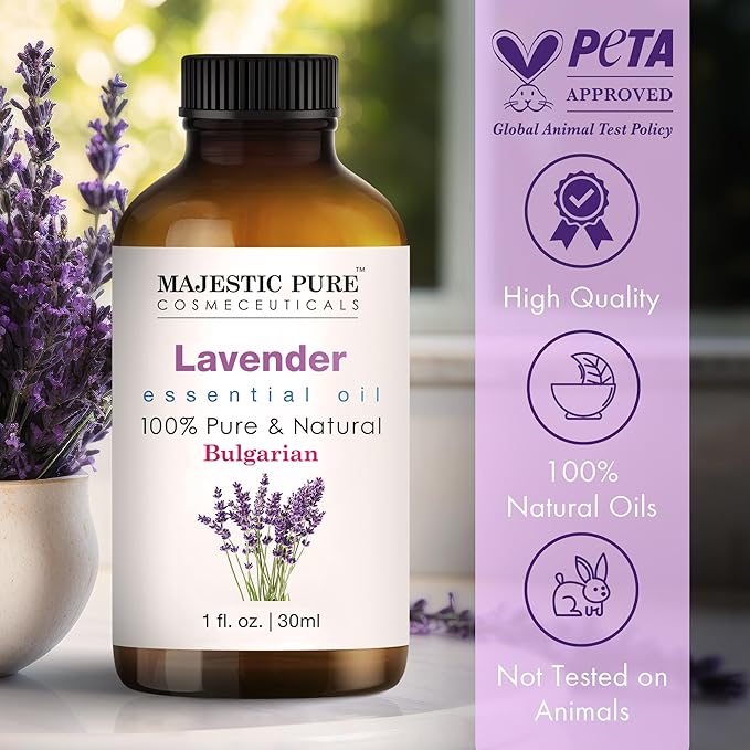 Majestic Pure Lavender Essential Oil with Glass Dropper - 1 Fl Oz - 100% Pure and Natural Lavender Oil - Premium Grade Essential Oils for Diffuser, Aromatherapy, Soap and Candle Making - Bloomnest