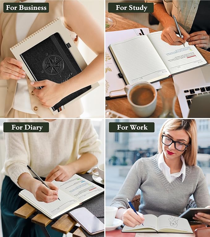 Lined Journal Notebook for Women Men, 160 Pages, A5 Hardcover Vintage Leather Journaling Notebooks for Work, School, Note Taking, Travel, Bible Study, Daily Diary for Writing 5.8"x8.5" (Black) - Bloomnest