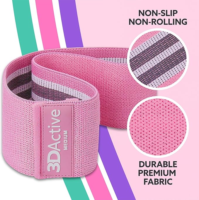 3DActive Fabric Resistance Bands for Legs & Butt. Wide Non-Slip Hip Band Set for Home & Gym Workouts. Exercise Guide & Carry Bag Included. - Bloomnest