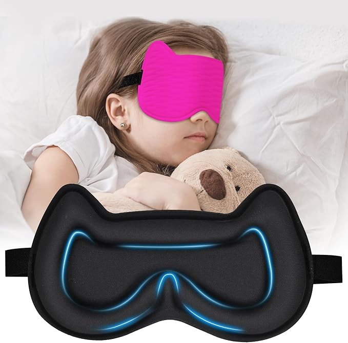 3D Kids Sleep Eye Mask: 3D Contoured Cup Sleeping Masks, Blindfold Sleep Eye Cover with Adjustable Strap, Memory Foam Lightweight Night Eyeshade for Boys Girls Teens (Rose Red) - Bloomnest