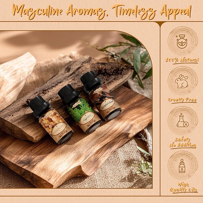 SALKING Woody Essential Oils Gift Set, Natural and Pure Aromatherapy Fragrance Oils for Diffuser, Humidifier, Massage- Frankincense, Teakwood, Sandalwood, Cypress, Cedarwood, Patchouli - Bloomnest