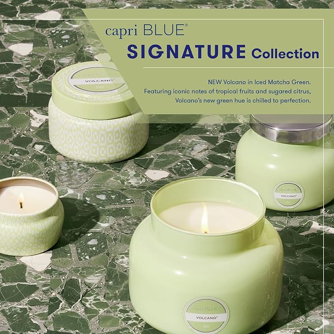 Capri Blue Volcano Scented Candles - Luxury Candles for Home Scented with Tropical Fruit & Sugared Citrus - Long Lasting Soy Wax Blend - Petite Glass Jar (Iced Matcha Green, 8 oz) - Bloomnest