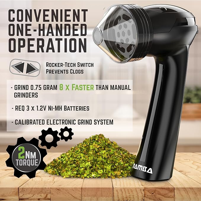 Mamba Lite 0.75g Black All-Plastic Head USB Electric Herb Grinder. Small Portable Herbal Machine & Spice Mill for the Kitchen - Bloomnest