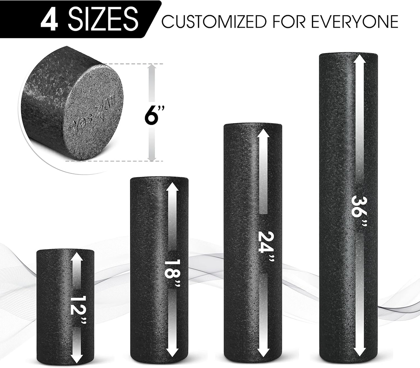 Yes4All High-Density EPP Round Back Roller Foam, Exercise Foam Roller for Yoga, Pilates & Stretching - 12, 18, 24, 36 inch
