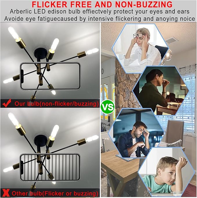 Arberlic 5 Inch Tubular Light Bulb,6W T10 LED Bulb Equivalent E26 led Bulb 60 watt dimmable,Neutral White 4000K,600lm,CRI85+,AC120V,Clear Glass Long E26 Edison Bulb,Flicker-Free,Pack of 6 - Bloomnest