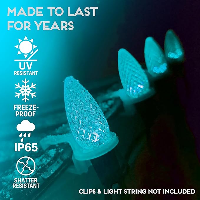 HLO Lighting Set of 500 Teal C9 Faceted LED Christmas Light Bulbs for Indoor & Outdoor Use | Durable Replacement Bulbs - Bloomnest