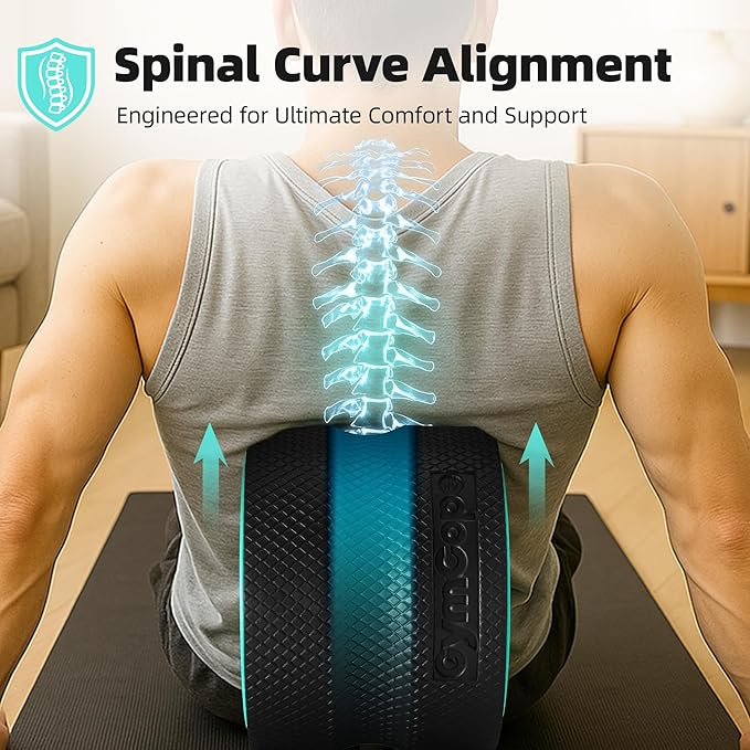 Back Roller Wheel Set of 4 with 2 Yoga Blocks – Foam Back Stretcher for Pain Relief, Spine Cradle Deep Tissue Massage Roller for Stretching & Physical Therapy