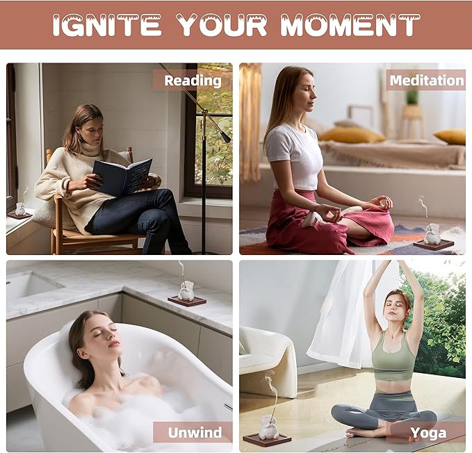 Lionpower Incense Holder for Sticks with Burner & Ash Catcher - Resin Cat, Wooden Tray, 10 Incense Sticks for Meditation Yoga Spa, Cute Home Decor Room Accessories (Cat)