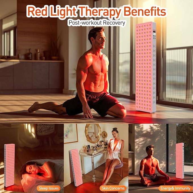 Red Light Therapy Panel for Full Body 200W 5 Wavement 150 Dual Chip LEDs 630+660+810+830+850nm Red and Near Infrared Lamp Therapy Device with Timer & Stand Pain Relief Face Skin Health Sleep Bloomnest
