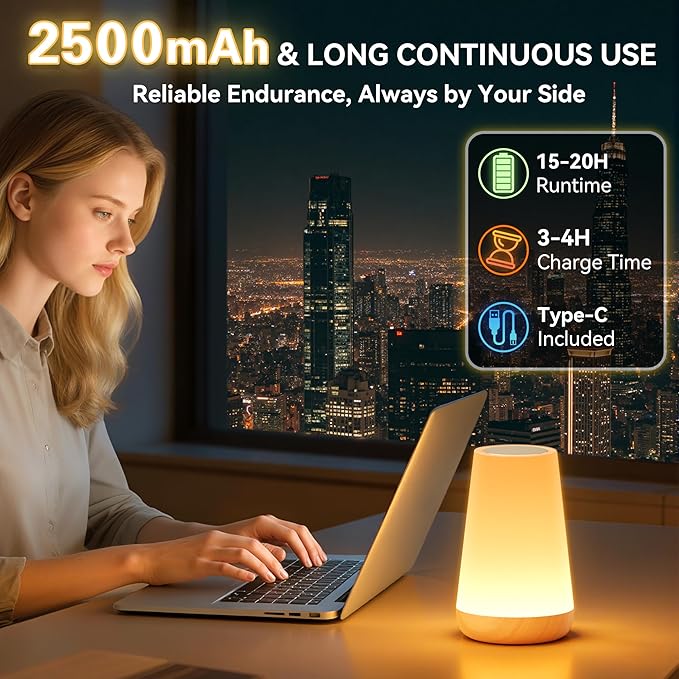 Auxmir LED Night Light Bedside Lamp Touch and Remote Control Dimmable Tabletop 13 RGB Colors Changing 5 Brightness Adjustable Rechargeable Portable Lamp for Baby Kids Nursery Bedroom Bathroom Camping - Bloomnest