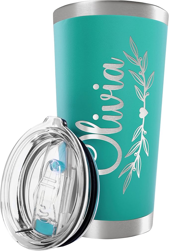 Be Burgundy Personalized Tumbler with Engraved Name - 12 Designs, 20 Oz Coffee Tumbler with Slider Lid, Teal, Double Wall Insulated Tumbler- Gift for Women, Mom, Personalized Gifts for Women - Bloomnest