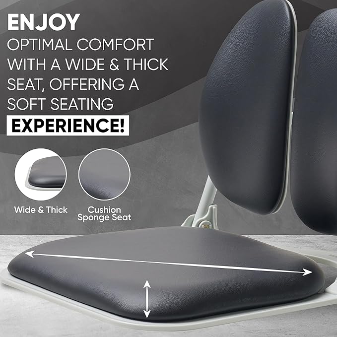 Made in Korea Dual-Backrests Ergonomic Floor Chair With Back Support - Meditation, Gaming, Reading Chair for Adults, Foldable (Black Leather) - Bloomnest