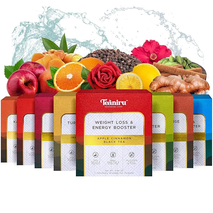 8 Wonders of Tea - Pure Leaf Tea, 56 Pyramid Tea Bags in Individual Scahets | 8 Flavors - Sampler Set | Healing - Magical Blends, for Natural Detox, Energy, Good Sleep & Relaxation - Bloomnest