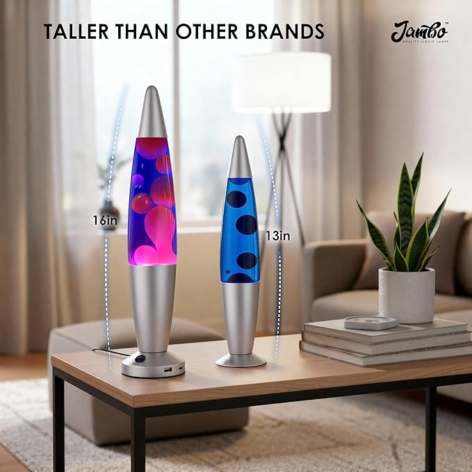 JAMBO Beautiful Liquid Lamp with USB Ports, 16" Motion Light with Blue Liquid Purple Wax, Relaxing Nightlight, Mood Light for Bedroom, Living Room, Office - Adults, Teens, Kids - Bloomnest