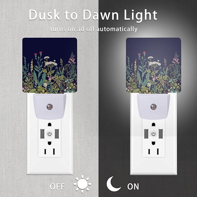 Herbs and Wild Flowers Night Light,Night Lights Plug into Wall 0.5W Sleep Friendly for Boys Girls Led Night Light Dusk to Dawn Sensor Nightlight for Stairway/Hallway/Bedroom - Bloomnest