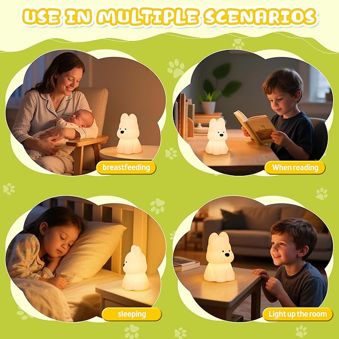 Night Light for Kids, Rechargeable Dimmable Silicone LED Nightlight with 7 Colors, Baby Nursery Night Lamp, Touch Squishy Lamp, Cute Gifts for Girls, Boys, Toddler Room Decor, Dog - Bloomnest