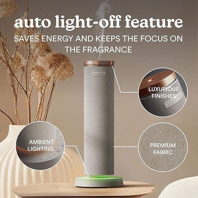 Homedics SereneScent Fabric Rechargeable Waterless Diffuser, Use with Homedics SereneScent Oil 120ml (Sold Separately) Cordless Aromatherapy, Adjustable Mist & Timer, 6 Calming Lights, Grey - Bloomnest
