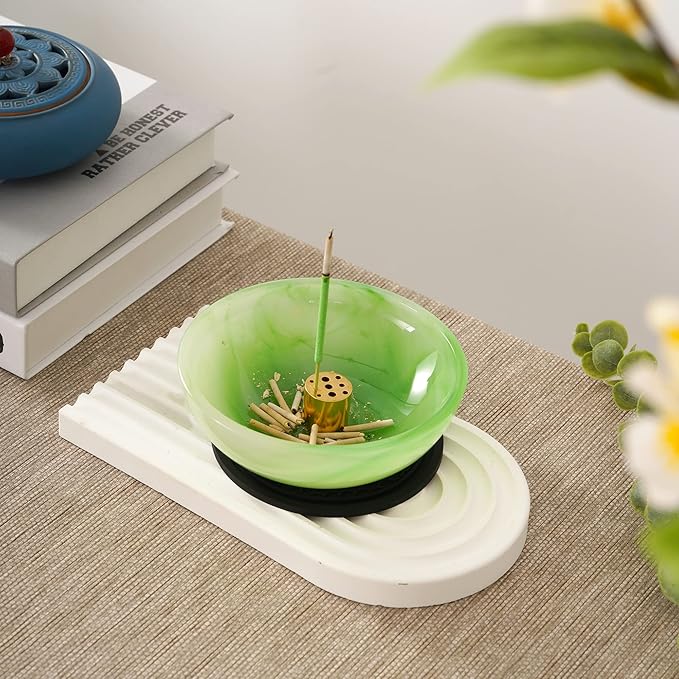 Incense Holder, Multi-Purpose Design Agate Incense Burner ash Catcher with Brass 9 Holes Incense Stick Holder for Home Decor Yoga Spa Madiation (Agate Green) - Bloomnest