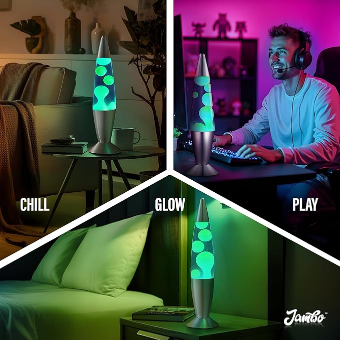 JAMBO 16" Beautiful Lamp- Blue with Yellow/Green Wax, Relaxing Liquid Light, Night Light Nightlight, Home Decor Living Room Office Bedroom Lamp for Adults Teens Kids, Magma Motion - Bloomnest