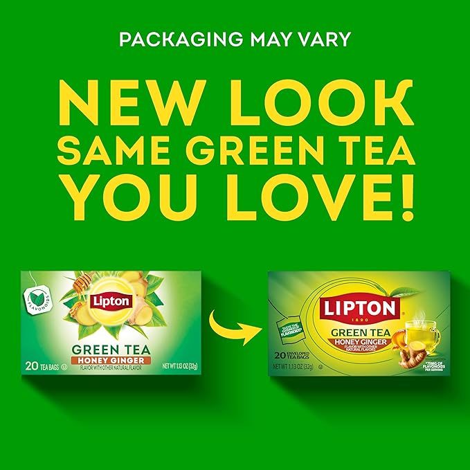 Lipton Honey Ginger Green Tea Bags 20-Count Flavored Unsweetened Hot or Iced Tea with Caffeine Flavonoids Natural Zesty Ginger Honey Aroma Rainforest Alliance Certified - Bloomnest