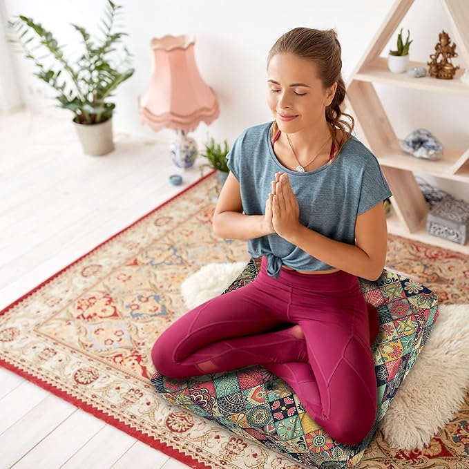 Mandala Meditation Cushion, Boho Meditation Mat, Meditation Pillows for Sitting on Floor, Cushions for Sitting in Home and Outdoor, Square Floor Pillows Cushion Seating for Yoga 22'' X 22'' - Bloomnest