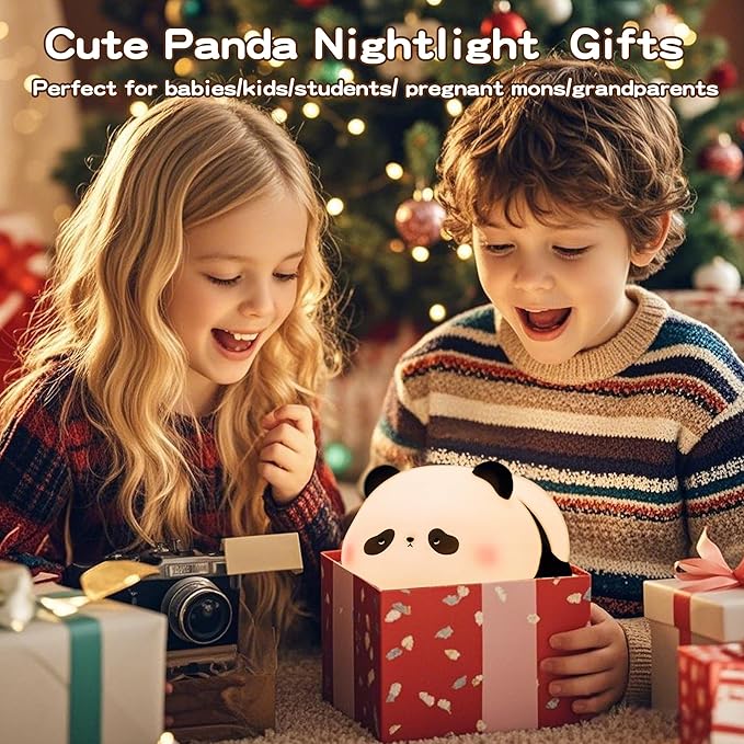 Cute Panda Night Light for Kids, LED Panda Lamp, Food Grade Silicone Novelty Animal Night Lamp,Dimmable Nursery Squishy Nightlight, Cool Gifts for Kids, Office Desk/Baby Boys/Girls Room Decor - Bloomnest