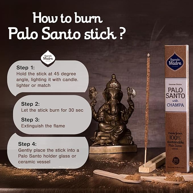 Sagrada Madre 8pcs Wildly Harvested Thick Palo Santo Incense Sticks (Champa), 9” Long - Eco Friendly, Non-Toxic, Aromatic Incense Sticks (1hr Burning Time) to Heal & Calm Your Body and Environment