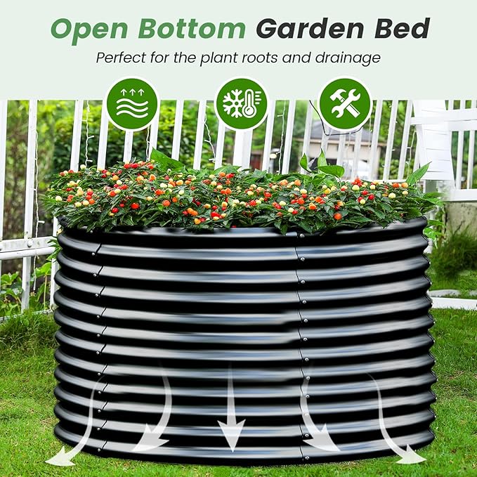 Land Guard 3×3×3ft Galvanized Raised Garden Bed Kit, Round Galvanized Planter Raised Garden Boxes Outdoor, Large Metal Raised Garden Beds for Vegetables, Grey - Bloomnest