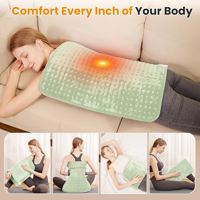 Electric Heating Pad for Back Pain Relief & Cramps - 6 Heat Settings,Auto Shut Off,Moist Heat Options,Portable Heated Pads for Neck/Shoulder Machine Washable for Men Women,Sage Green,20"x24" - Bloomnest