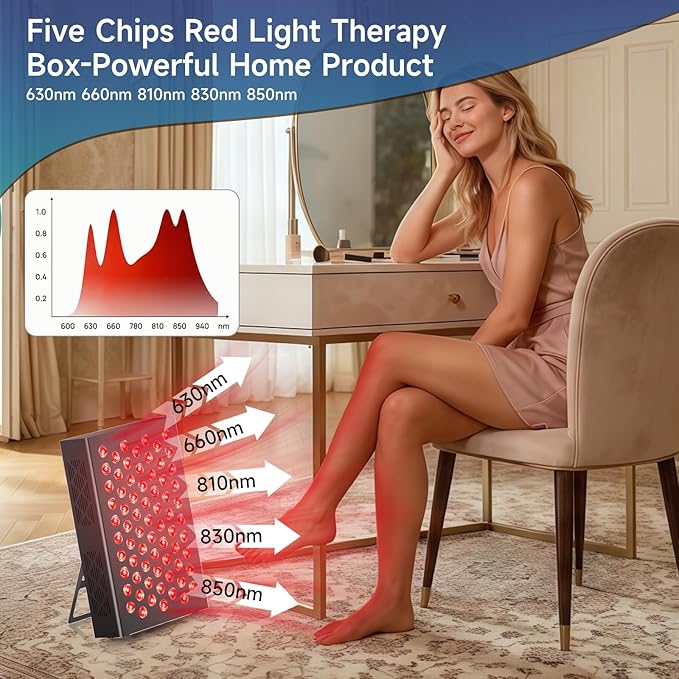 Red Light Therapy Box, 5in1 LED with 630-660-810-830-850, Metal Case, 3 Modes Red Light Panel with Soft Belt, 6 Timing Set - 9 Pulse Modes - 4-Level - Red Light Therapy Panel for Body Bloomnest