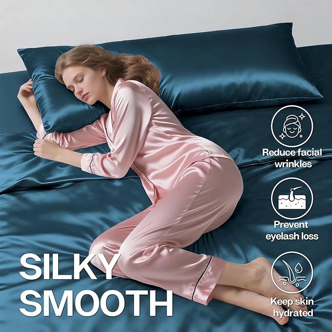 MR&HM Satin Body Pillow Cover, Soft and Breathable Body Pillow Case with Envelope Closure, Cooling and Silky Long Pillowcase for Hair and Skin,Grey (20x54, Teal) - Bloomnest