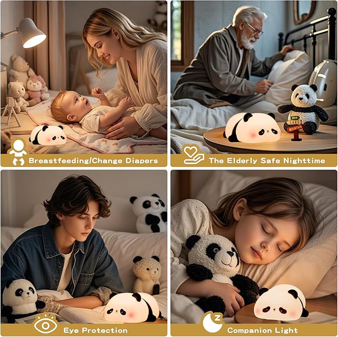 Cute Panda Night Light for Kids, LED Panda Lamp, Food Grade Silicone Novelty Animal Night Lamp,Dimmable Nursery Squishy Nightlight, Cool Gifts for Kids, Office Desk/Baby Boys/Girls Room Decor - Bloomnest