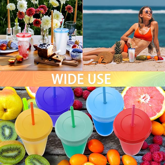 Honeydak 15 Pack Tumbler with Straw and Lid Bulk Water Bottle Iced Coffee Travel Mug Cup Reusable Plastic Cups for Party Birthdays 24-27 oz (Stylish Color) - Bloomnest