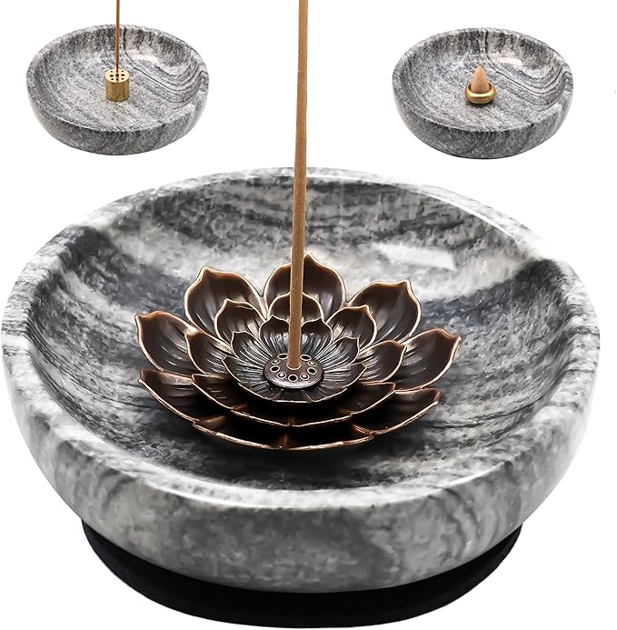 Natural Marble Incense Burner, Stick and Reflux Incense Holder, Handmade Stick Incense Burner, Ideal for Incense Smoking, Incense Burning and Decoration (Extra Large 5.91inGrey) - Bloomnest