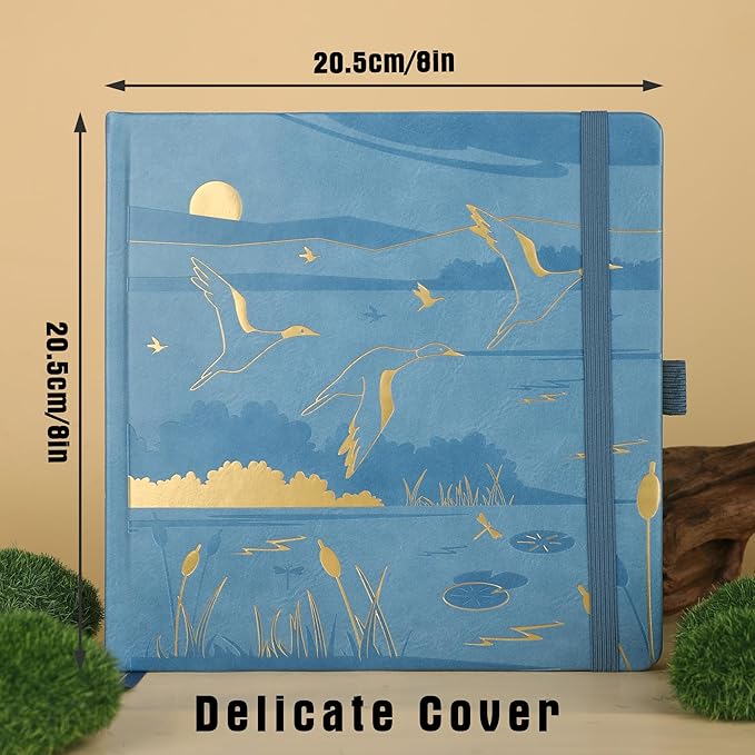 TIEFOSSI Dotted Journal Notebook, Dot Grid Notebook for Women Men, Hardcover PU Leather Journal, 160 GSM Thick Paper, 160 Numbered Pages with Gold Edges, 8 x 8 Square Diary - Bloomnest