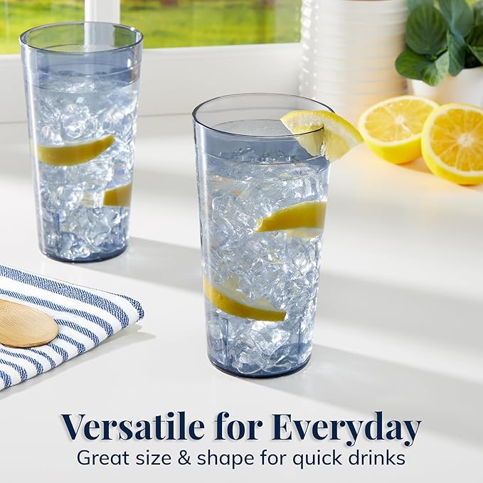 US Acrylic Cafe Plastic Reusable Tumblers (Set of 16) 20-ounce Water Cups in Grey | Value Set of Restaurant Style Drinking Glasses, Stackable, BPA-free, Made in the USA | Top-rack Dishwasher Safe - Bloomnest