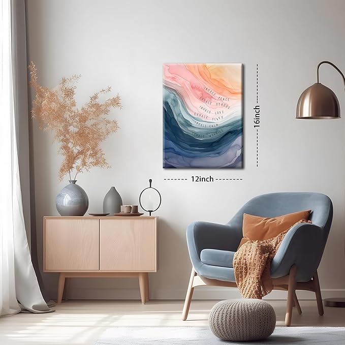 Mental Health Wall Art, Therapy Office Pictures Wall Decor, Inhale Exhale Meditation Art Paintings, Inspirational Canvas Prints, Therapist Artwork for Meditation Room Calming Corner, Framed 12x16 Inch - Bloomnest
